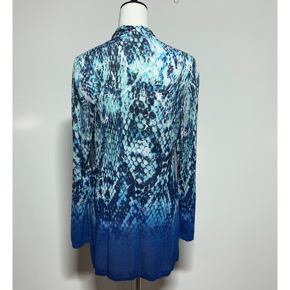 Chicos Cardigan Womens Large 2 Blue Snake Print Open Front Lightweight Sweater - Picture 3 of 11